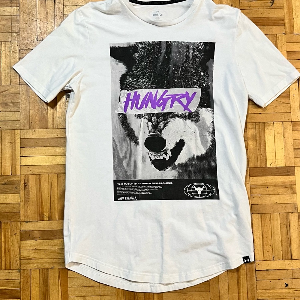 Under Armour White Graphic Tee with Purple and Black Design